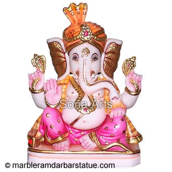 Marble Abhaya Mudra Ganesh Statue with Modak