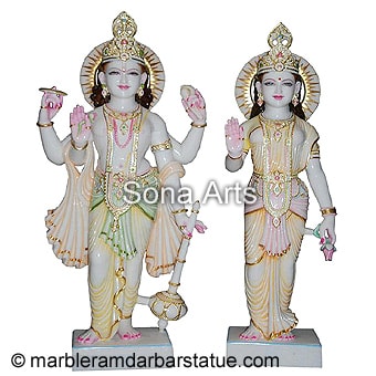 White Makrana Marble Laxmi Vishnu Idols
