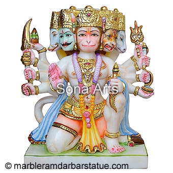 Beautiful Marble Panchmukhi Hanuman Statue