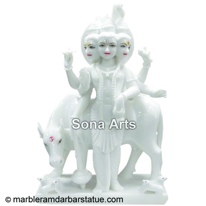 White Dattatreya Marble Moorti