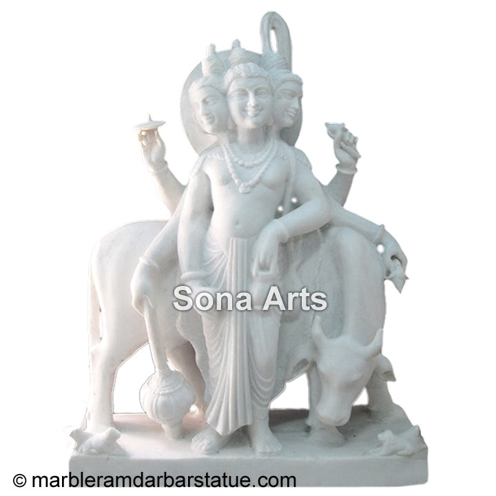 Hindu God White Dattatreya Marble Statue