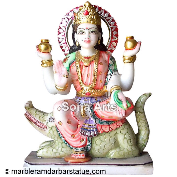 Marble Ganga Maa Statue on Crocodile