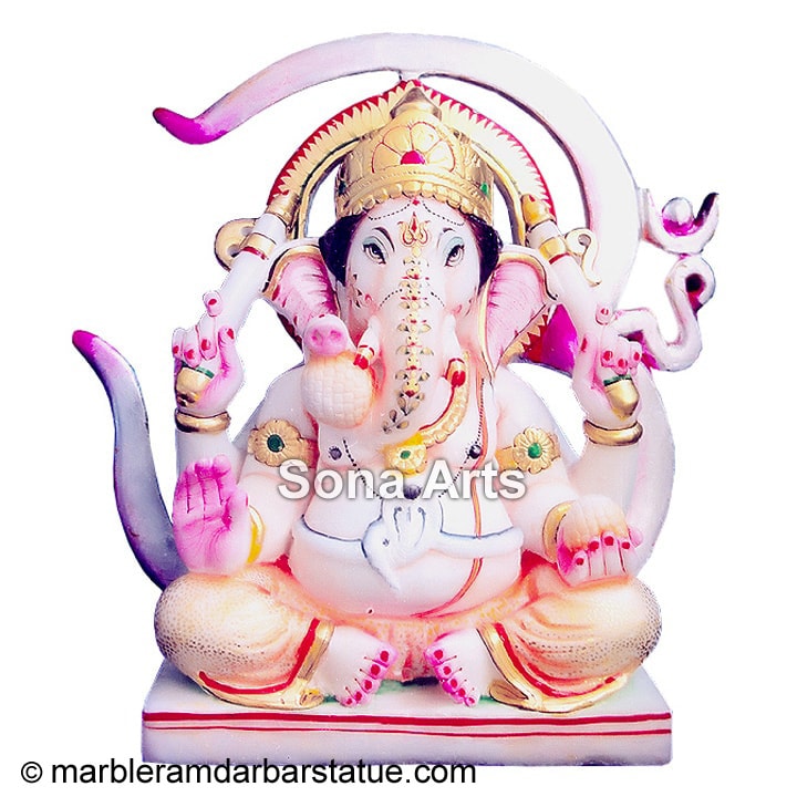 Marble Seated Abhaya Ganesha Statue