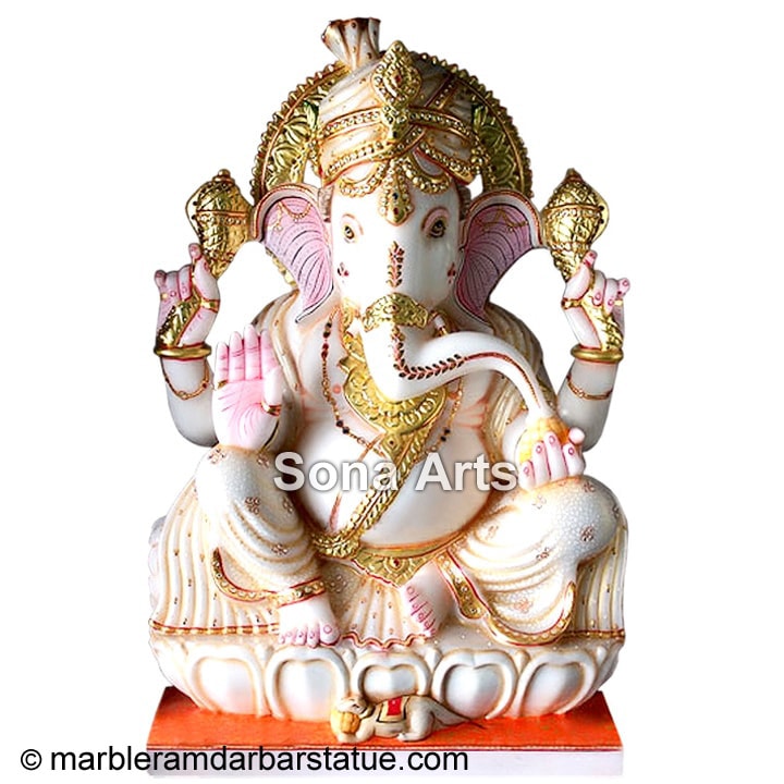 White Marble Abhaya Mudra Ganesh Statue