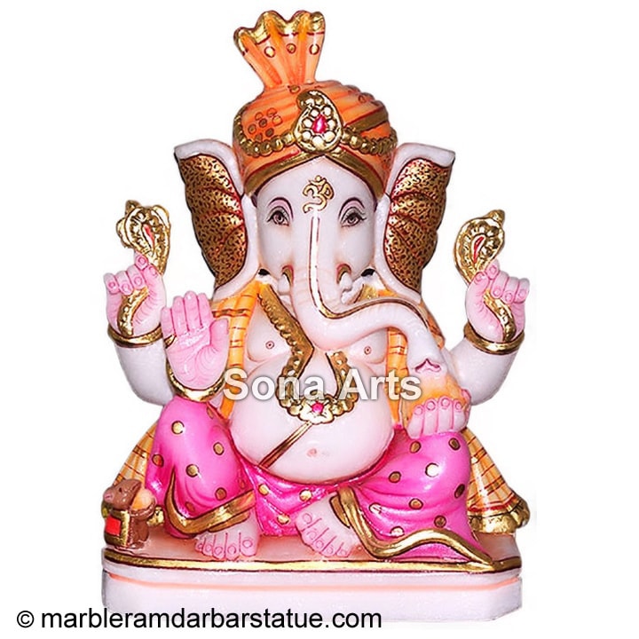 Marble Abhaya Mudra Ganesh Statue with Modak