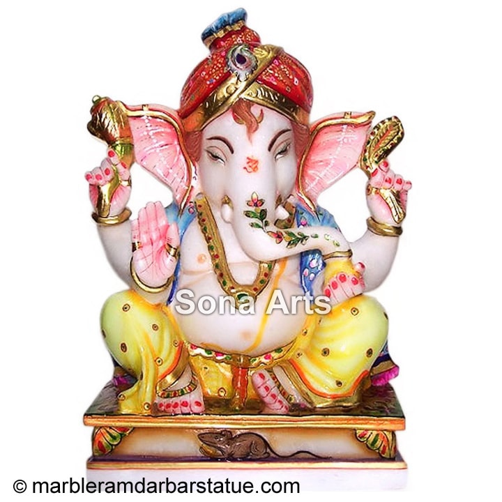 Marble Painted Ganapathi Statue