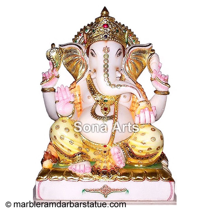 Large Pure White Marble Ganesh Sculpture