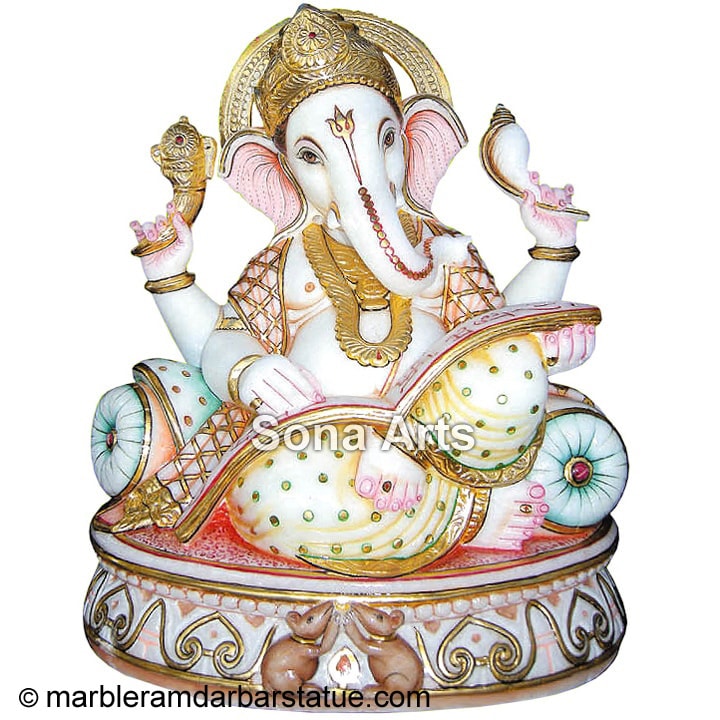 White Marble Reading book Ganesh Statue