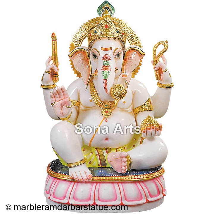 White Marble Seated Ganesh Statue