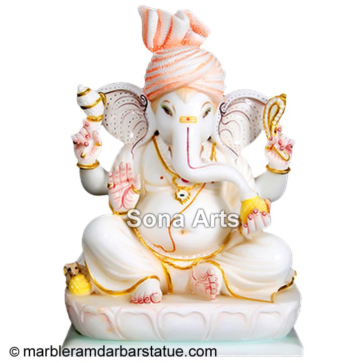 Marble Ganesha with Turban