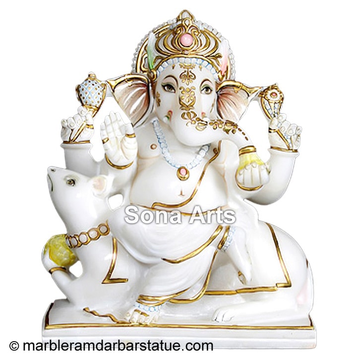 Marble Ganesha Seated on Rat
