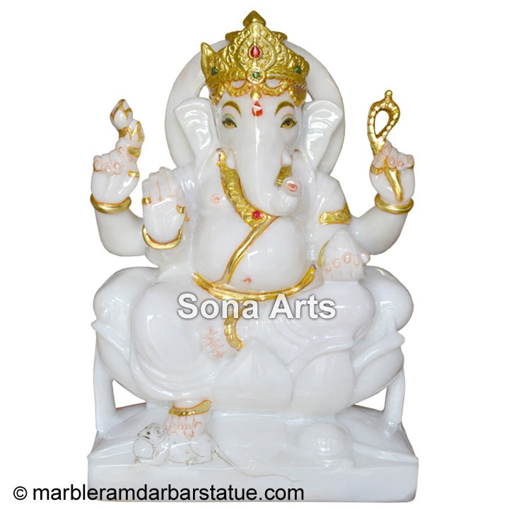 Marble Ganesha On Lotus