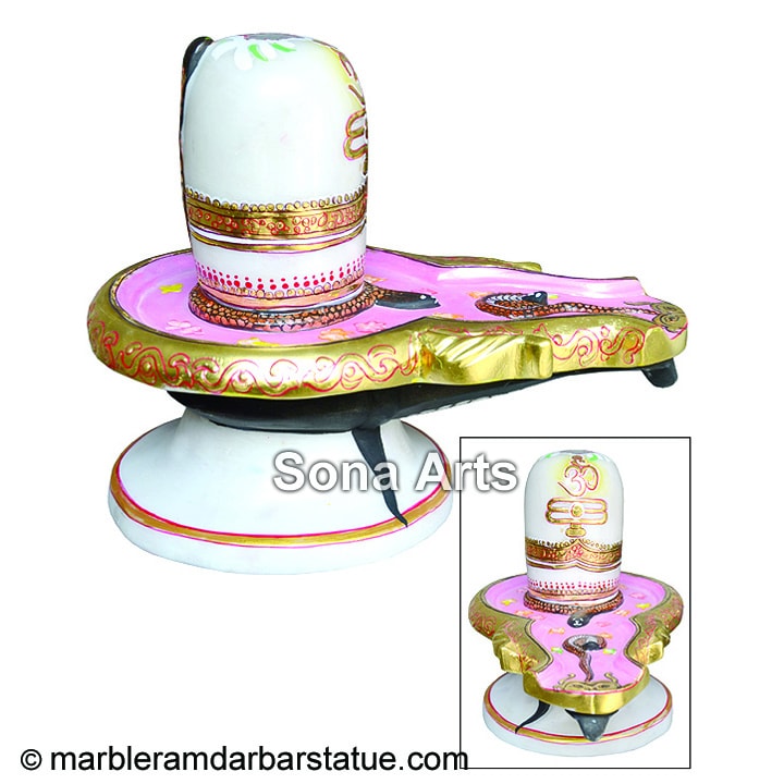 white Marble shivling with painting