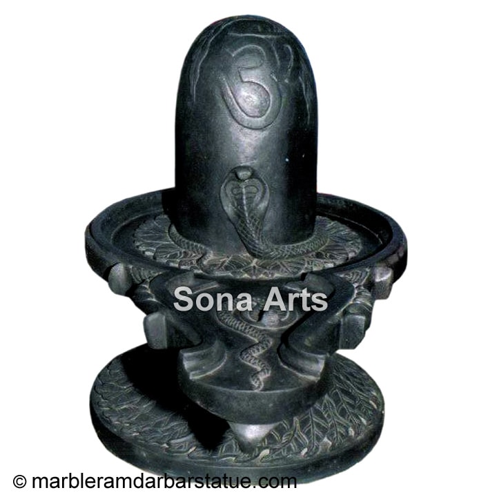 Black Marble Shivling with carving work