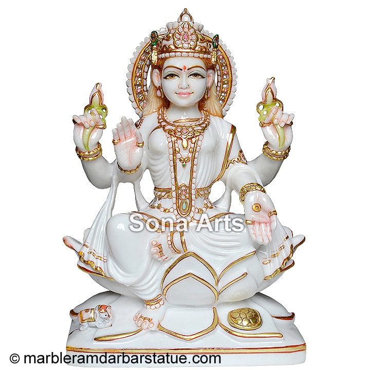 White Makrana Marble Goddess Lakshmi Statue