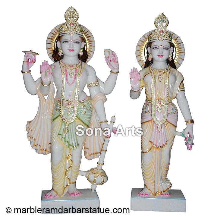 White Makrana Marble Laxmi Vishnu Idols