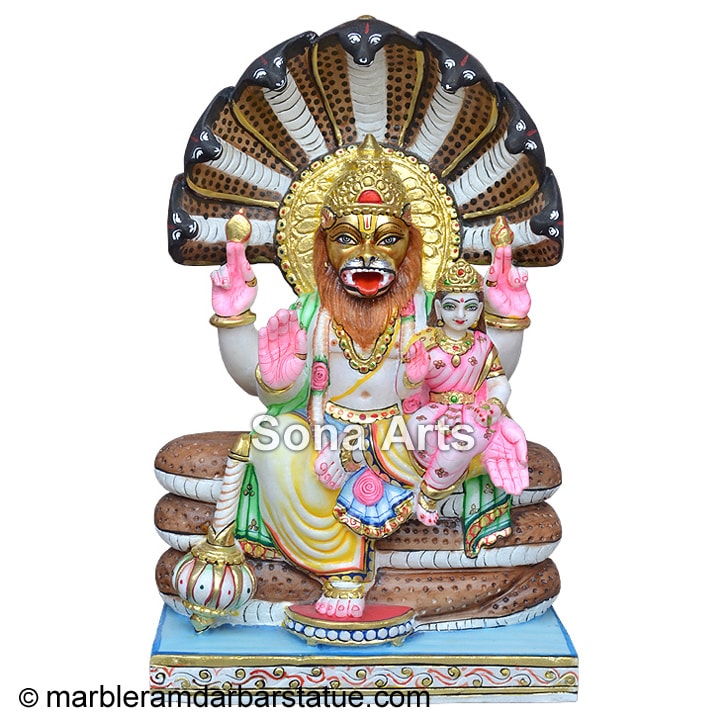 Marble Narsingh Bhagwan Statue with laxmi