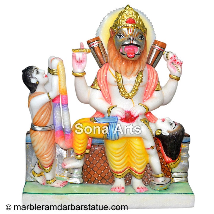 Marble Narasimha Statue with Bhakt Prahlad