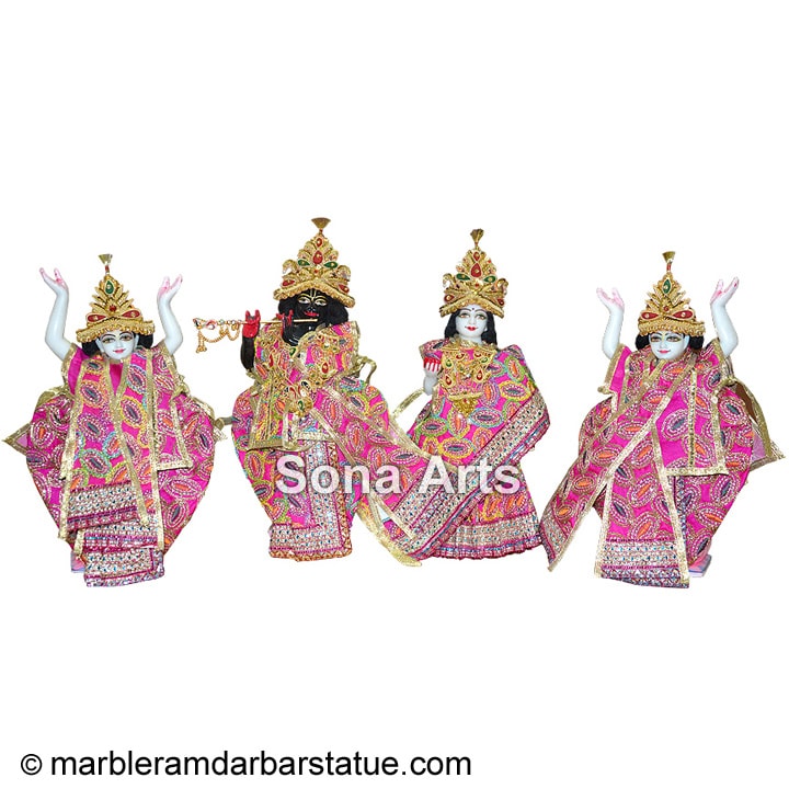 Marble Radha Krishna with Gaura Nitai Moortis