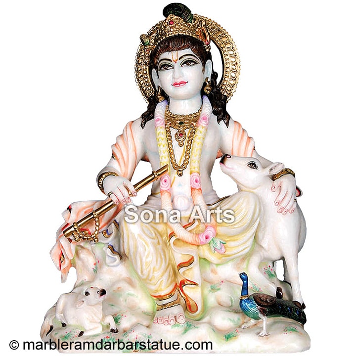 Statue Marble Krishna Gau Gopal