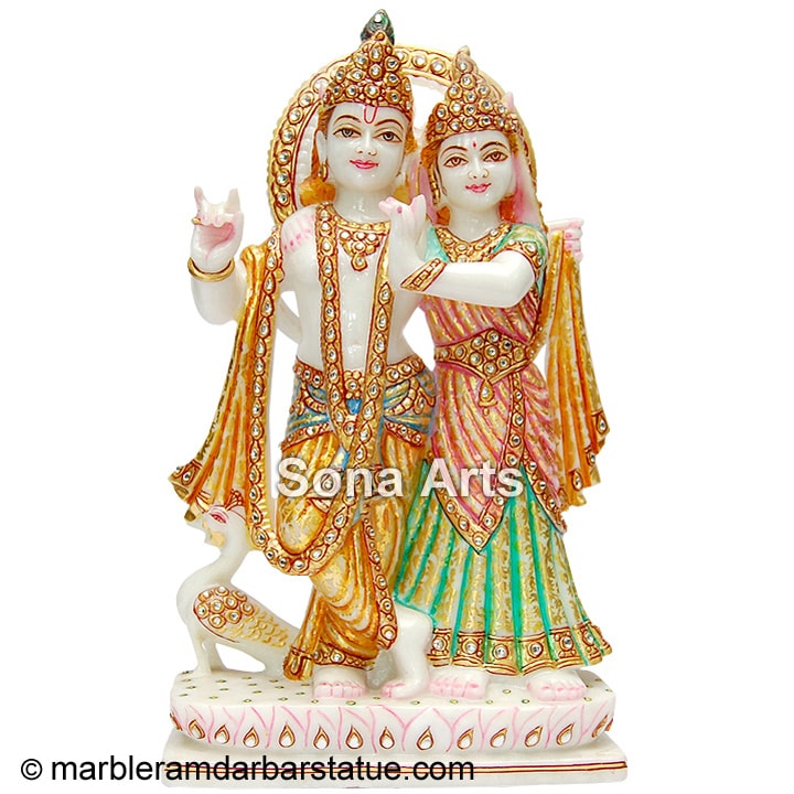 Antique Marble Radha Krishna Statue