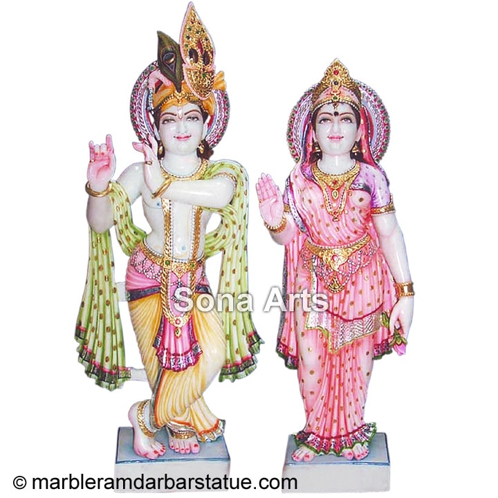 Radha Krishna White Makrana Marble Statue