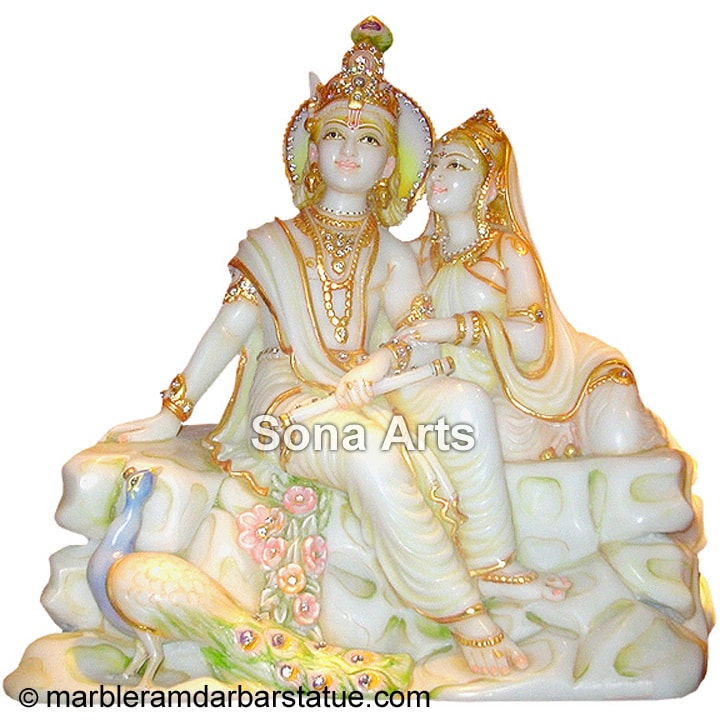 Marble Radha Krishna Sitting Statue