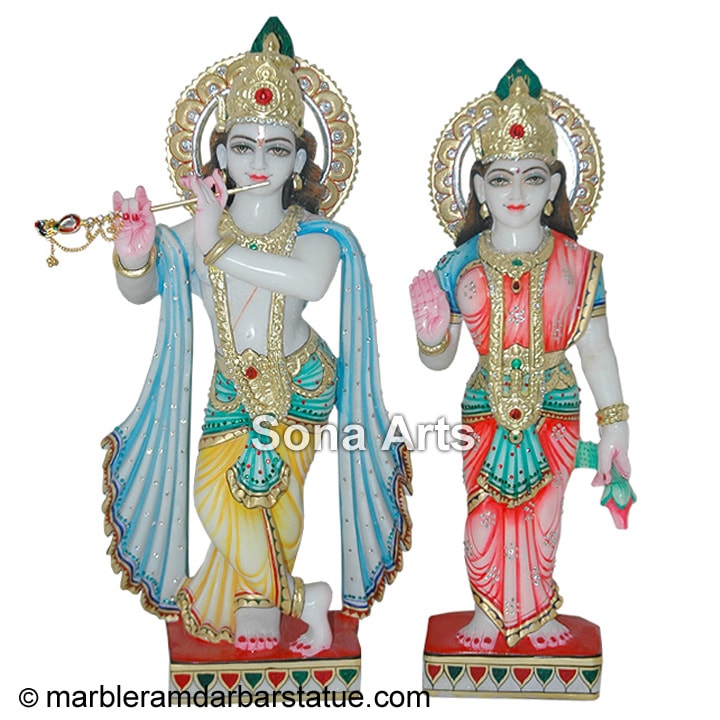 Multi Color Marble Radha Krishna Statue