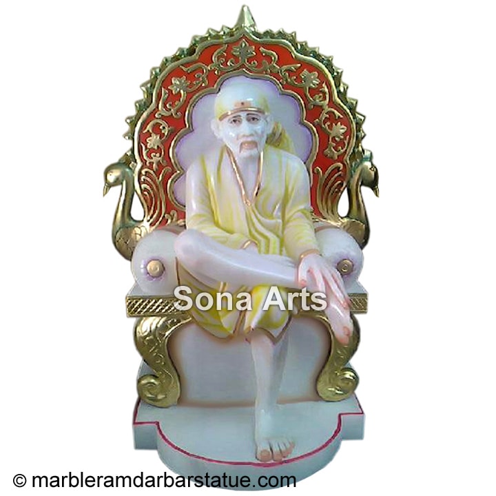 Marble Sai baba with Singhasan
