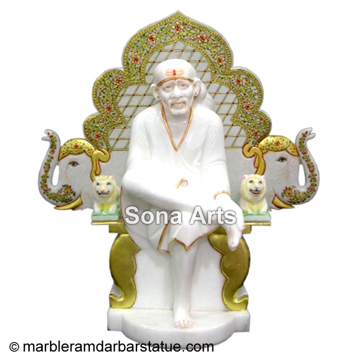 Marble Lord Sai Baba Statue with singhasan