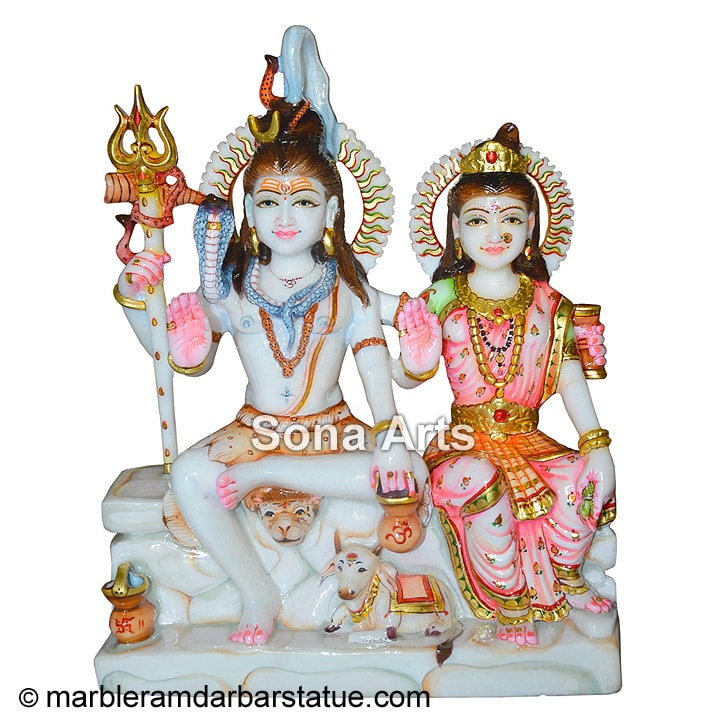 Marble Shankar and Parvati Statue