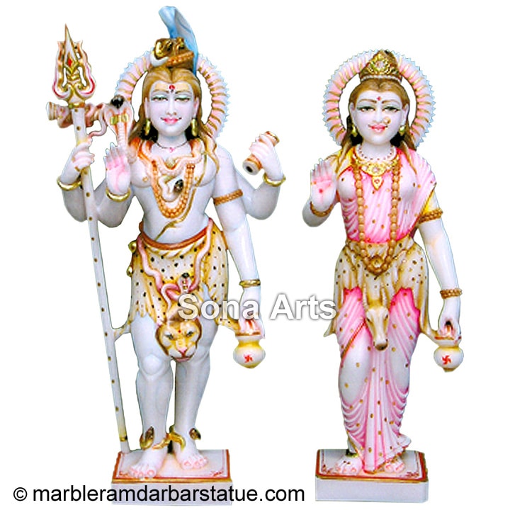Marble Standing Shiva Parvati Statue