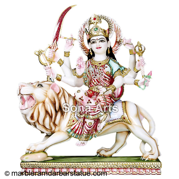 White Marble Durga Maa Moorti