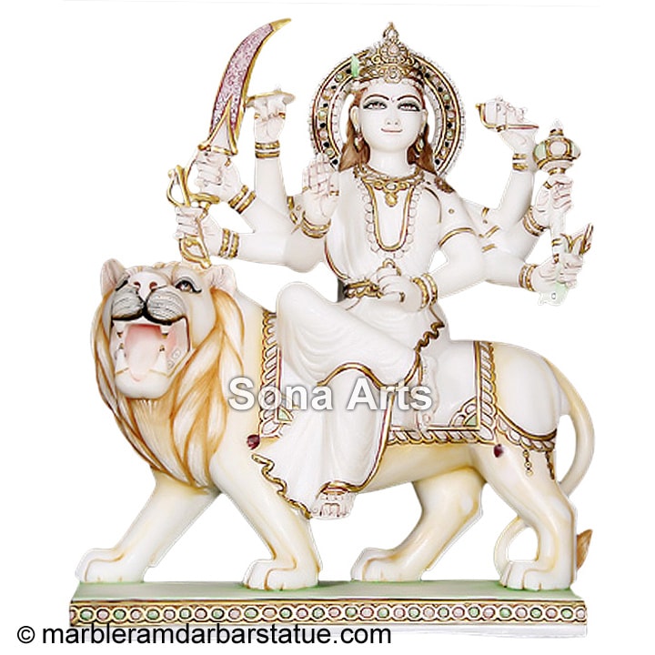 Gold Plated Marble Durga Statue