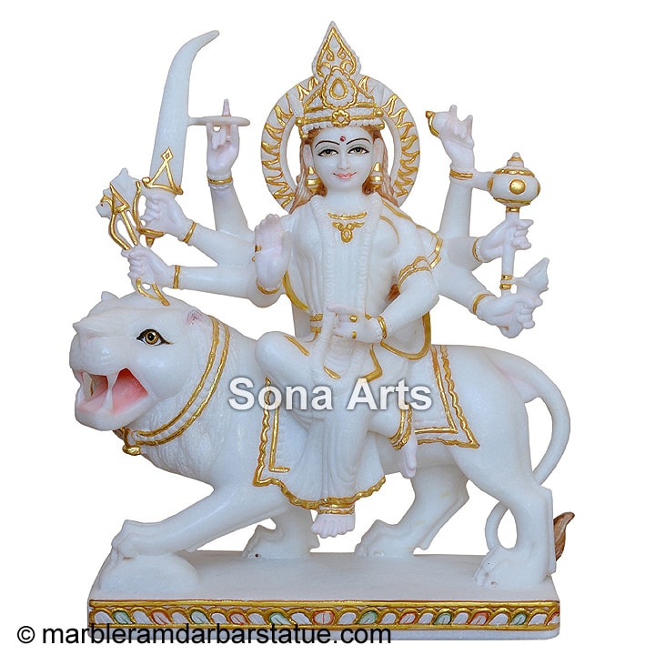 Hand Carved Marble Hindu Goddess Durga Statue