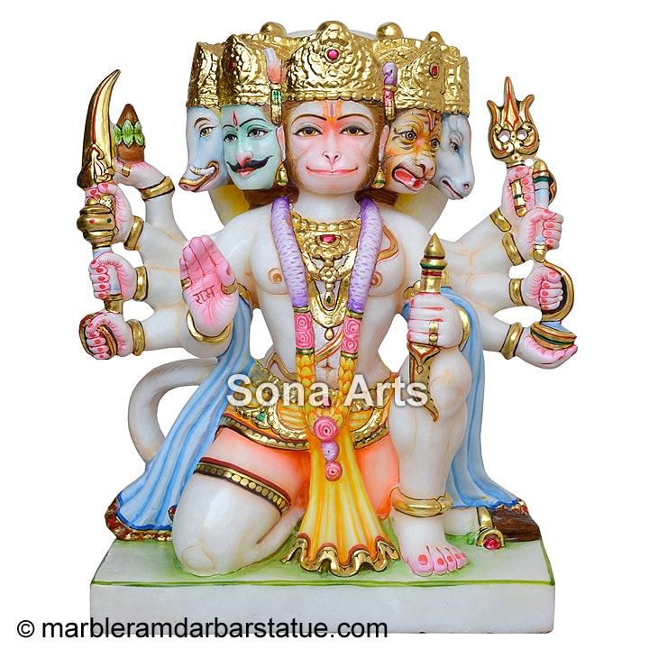 Beautiful Marble Panchmukhi Hanuman Statue