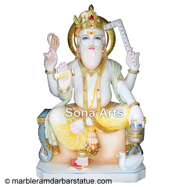 Makarana Marble Vishwakarma Statue