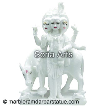 White Dattatreya Marble Moorti