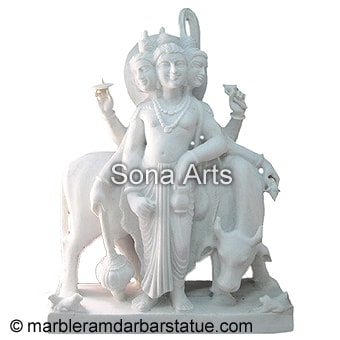 Hindu God White Dattatreya Marble Statue