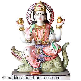Marble Ganga Maa Statue on Crocodile