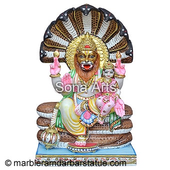 Marble Narsingh Bhagwan Statue with laxmi