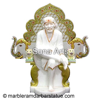 Marble Lord Sai Baba Statue with singhasan