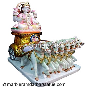 Marble Surya Bhagwan Statue with chariot
